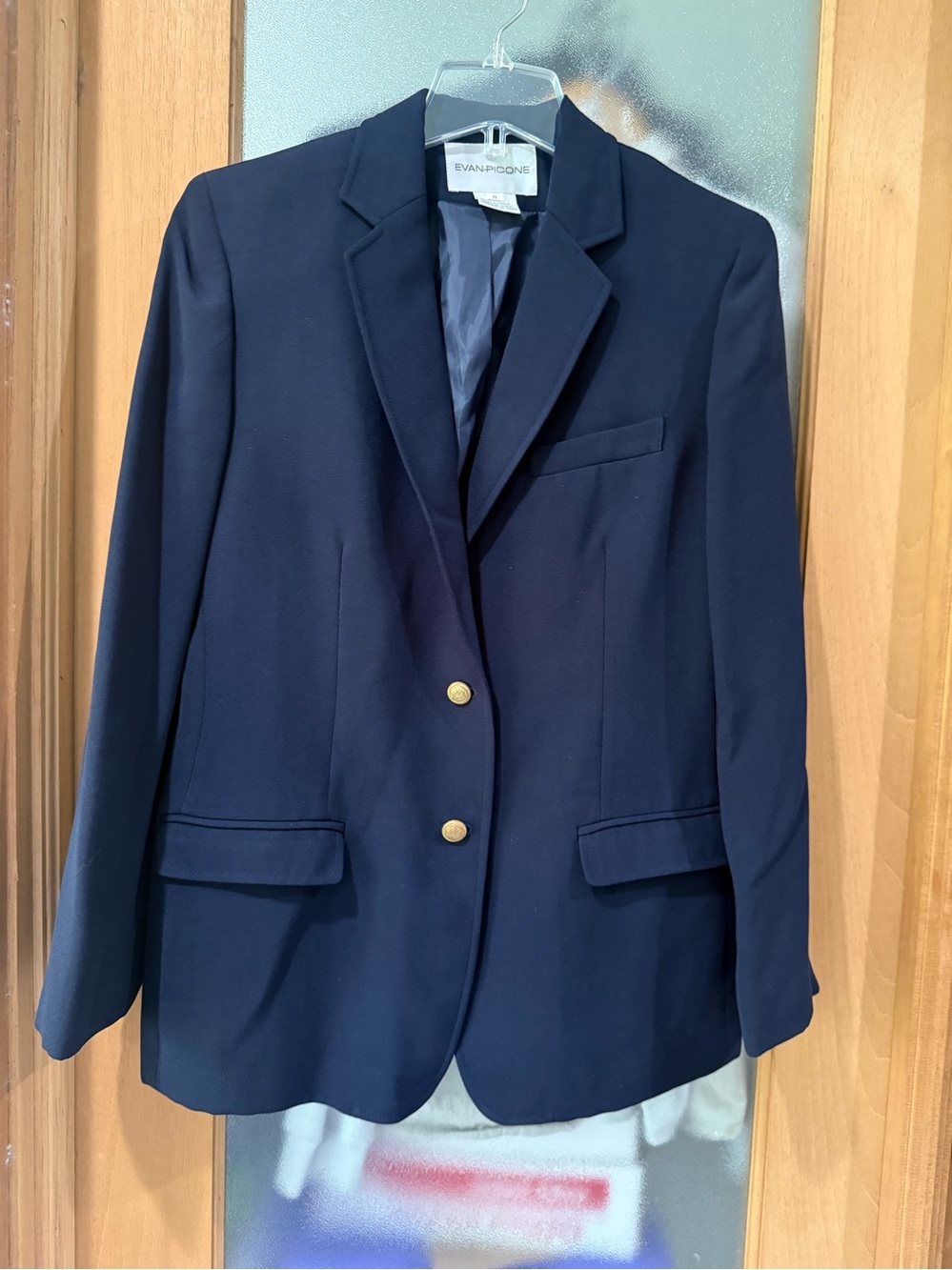 Evan Picone Navy Blazer with Gold-Tone Buttons - Size 8